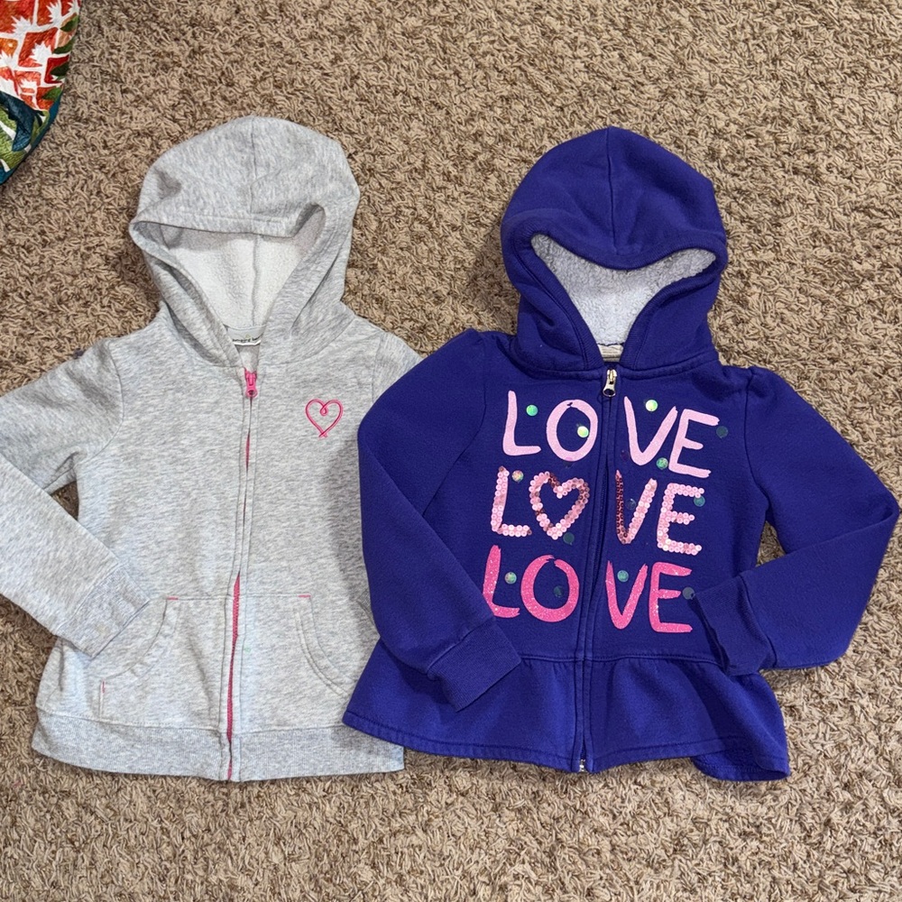 Size 5 bundle of 2 hooded zip-up sweatshirts.